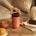 Coral Ceramic Mug with Wooden Lid
