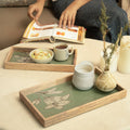Handpainted Floral Wooden Tray Set of 2