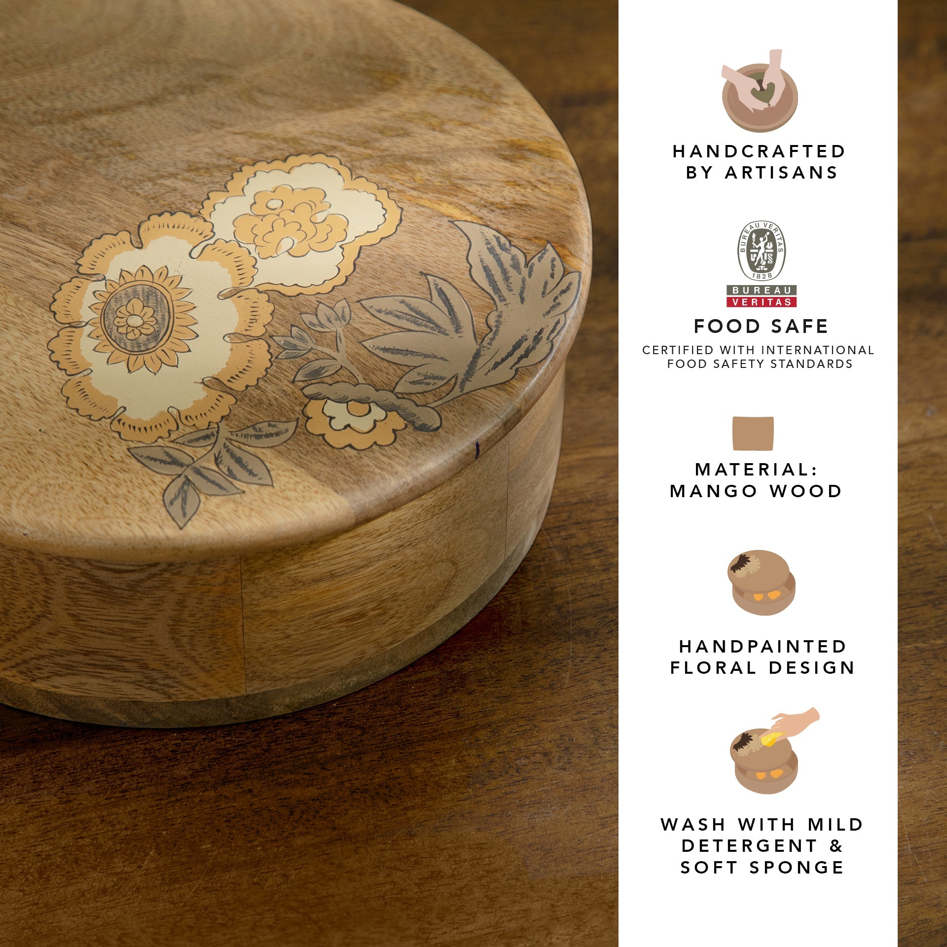 Handpainted Floral Wooden Roti Box
