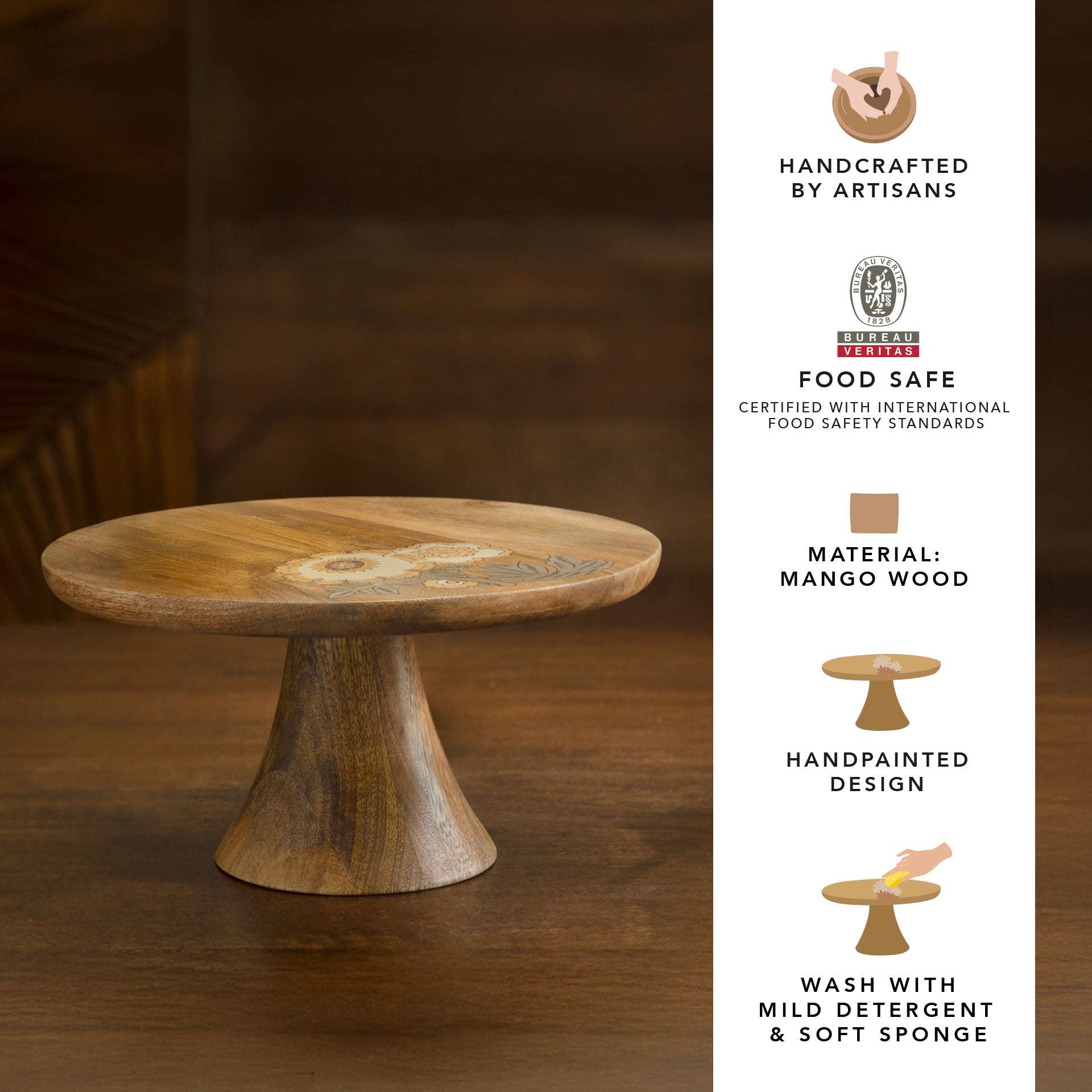 Handpainted Floral Wooden Cake Stand