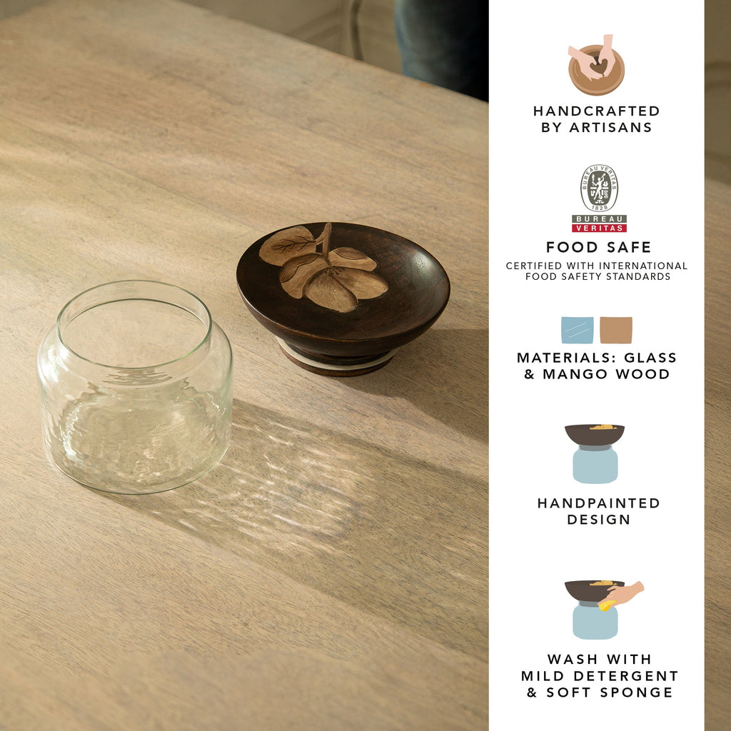 Glass Jar with Wooden Nut Bowl - Large