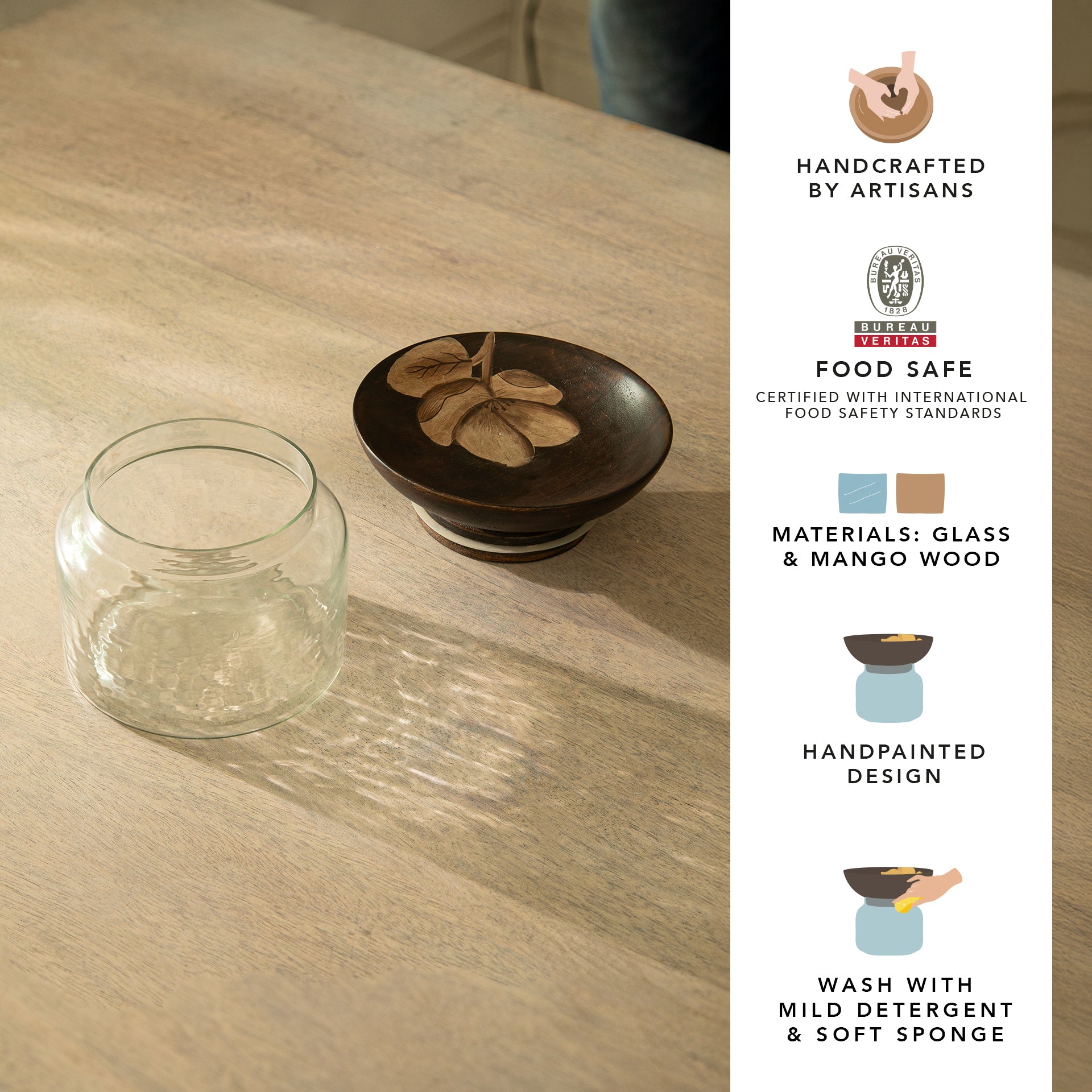 Glass Jar with Wooden Nut Bowl - Large