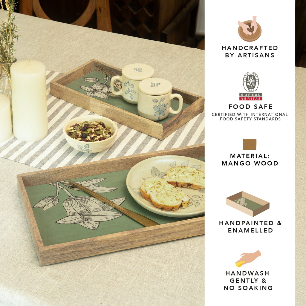 Handpainted Floral Wooden Tray Set of 2