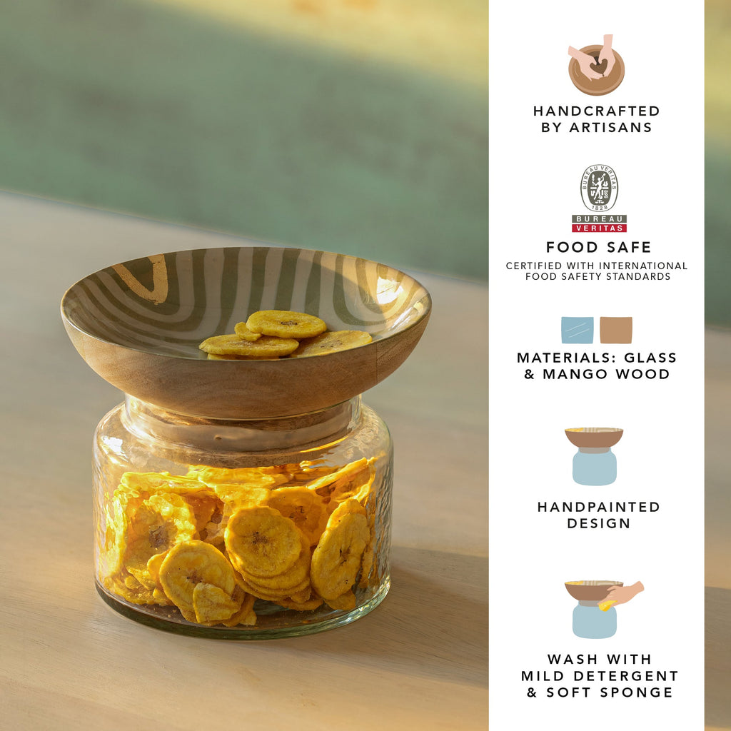 Striped Glass Nut Bowl Jar - Large