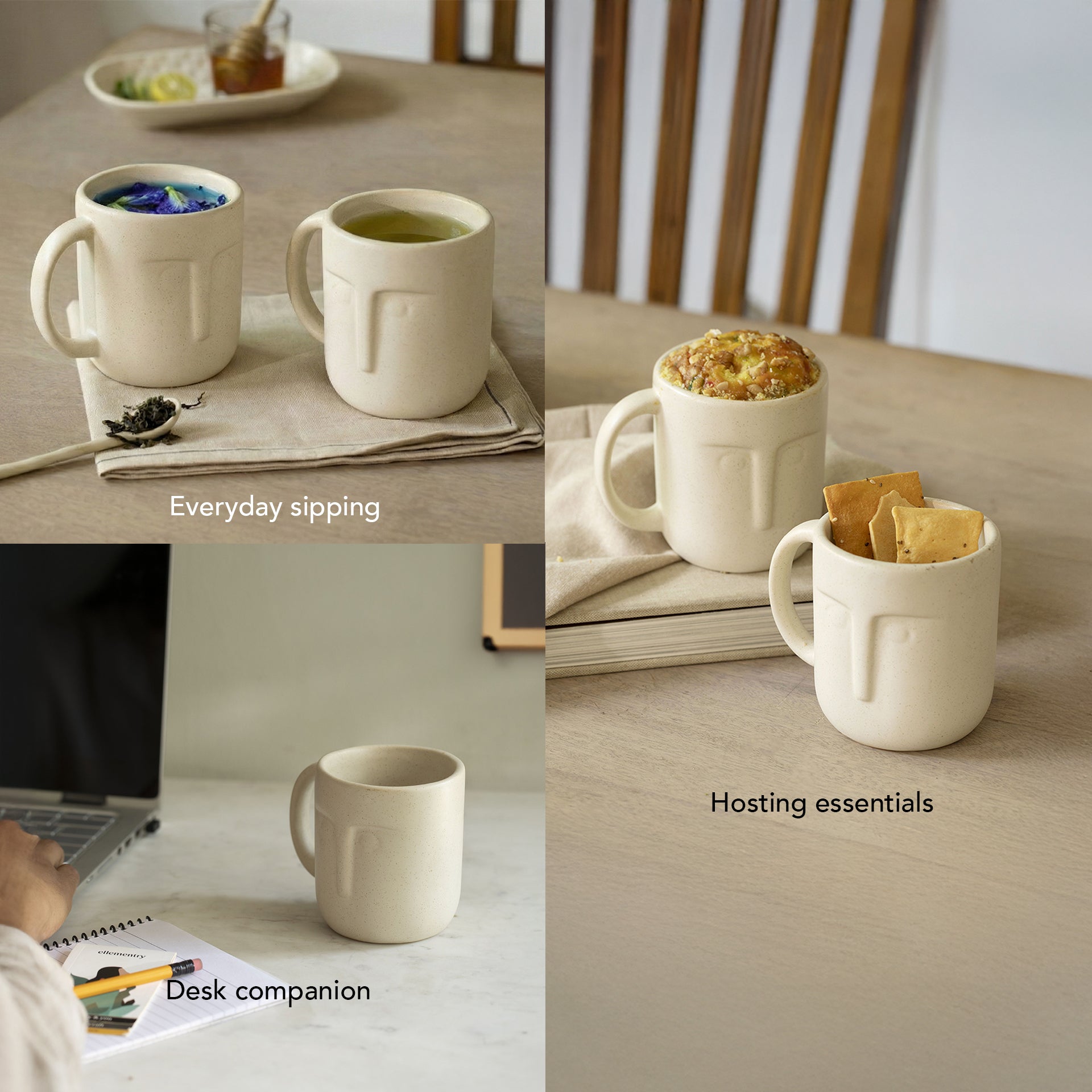 Stone Face Ceramic Coffee Mug Set of 2