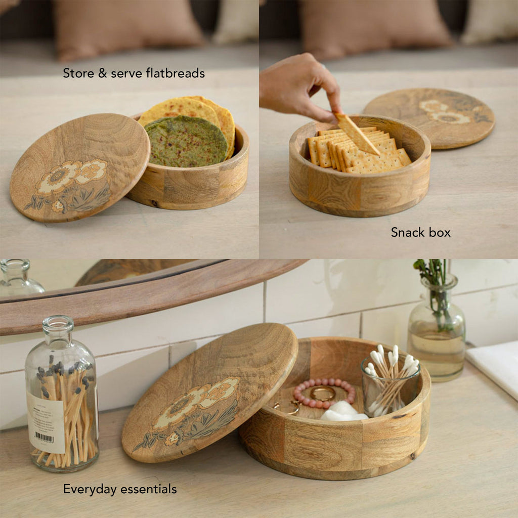 Handpainted Floral Wooden Roti Box