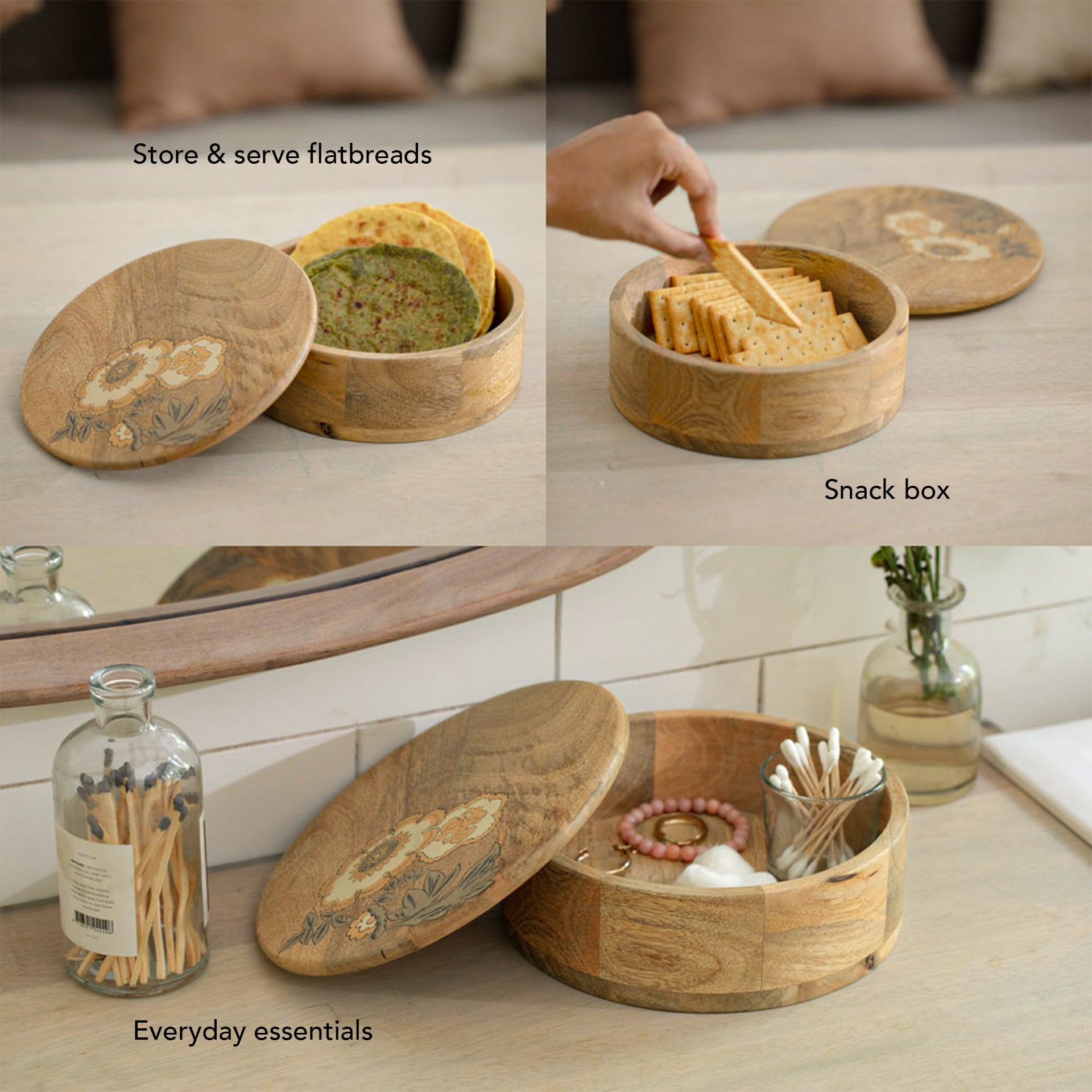Handpainted Floral Wooden Roti Box
