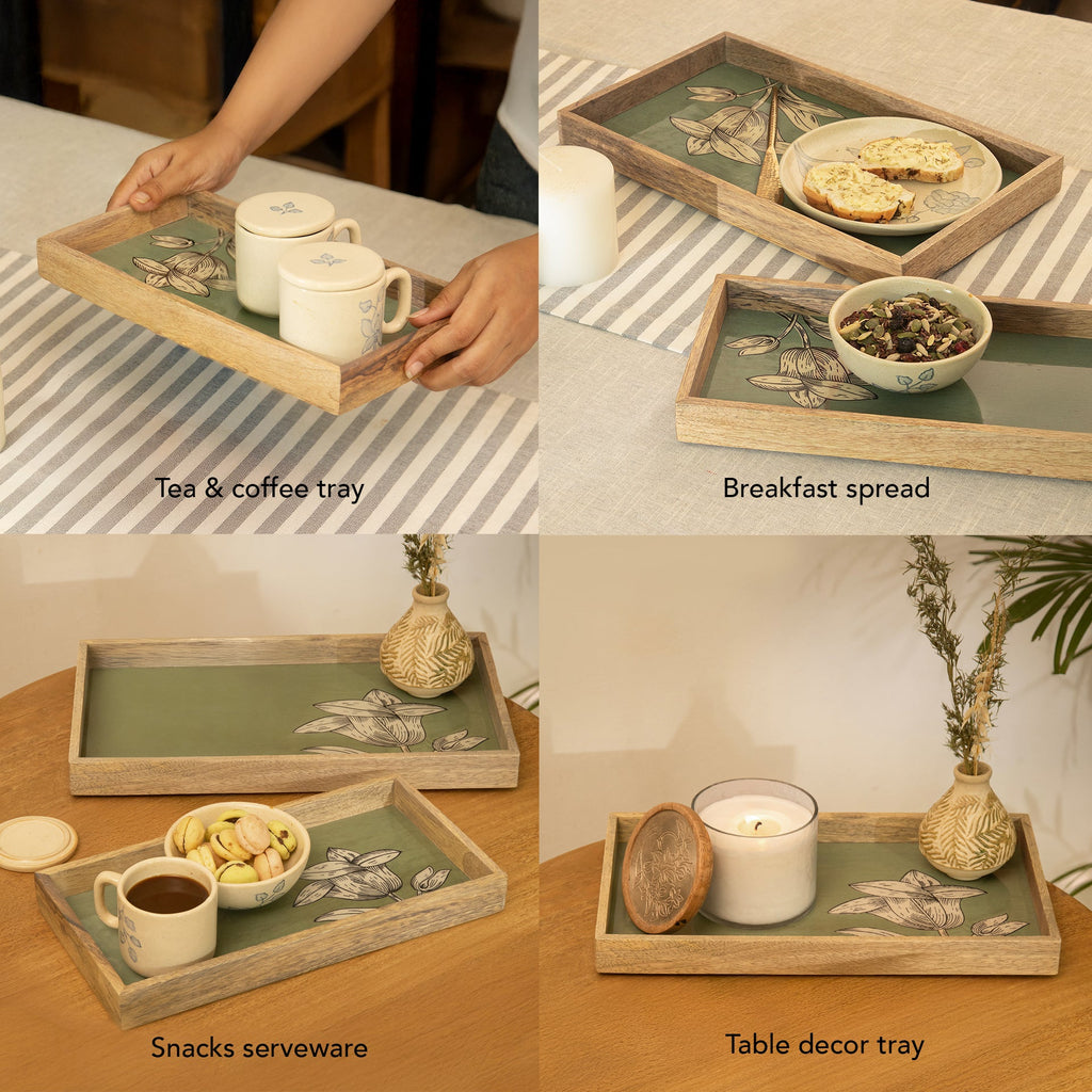 Handpainted Floral Wooden Tray Set of 2
