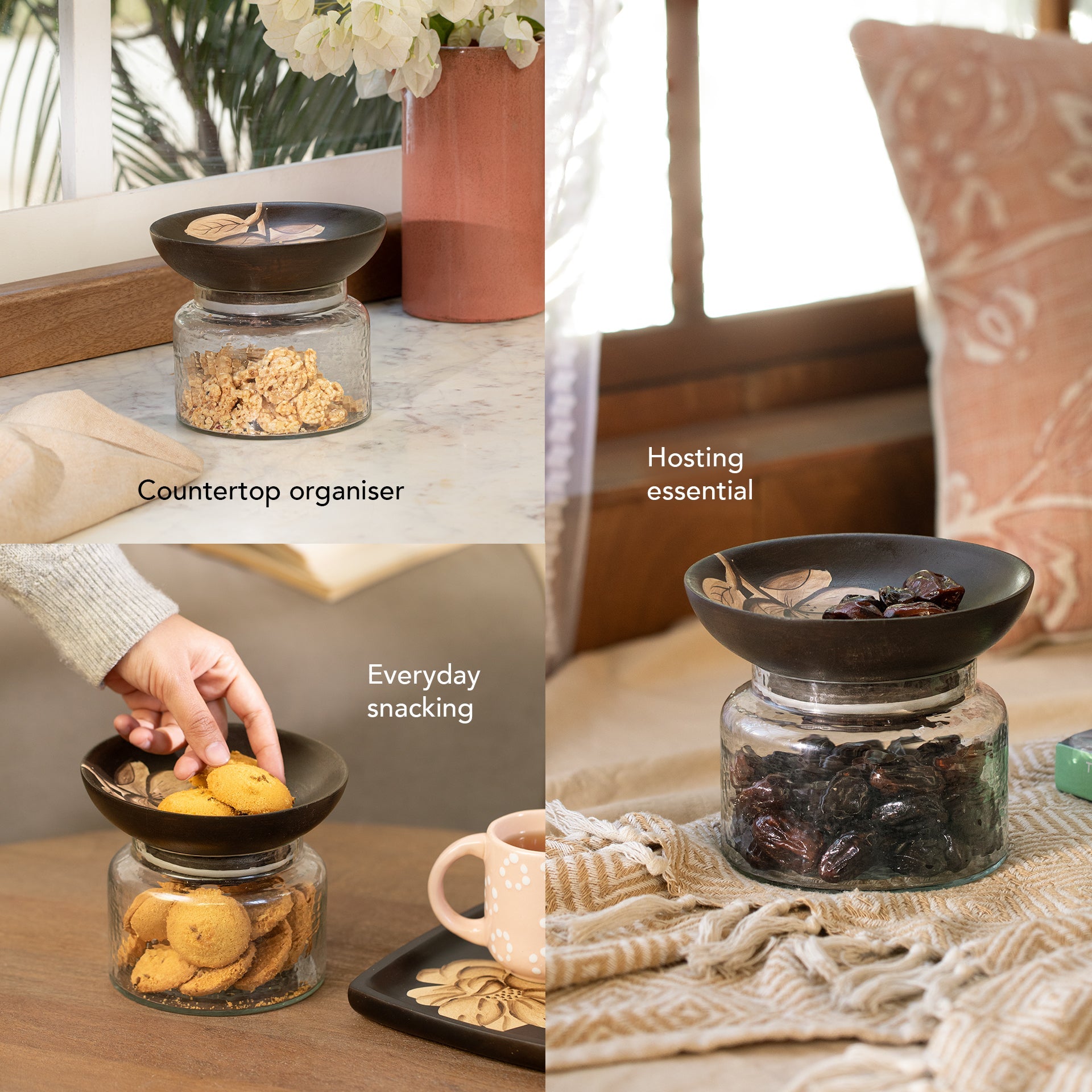 Glass Jar with Wooden Nut Bowl - Large