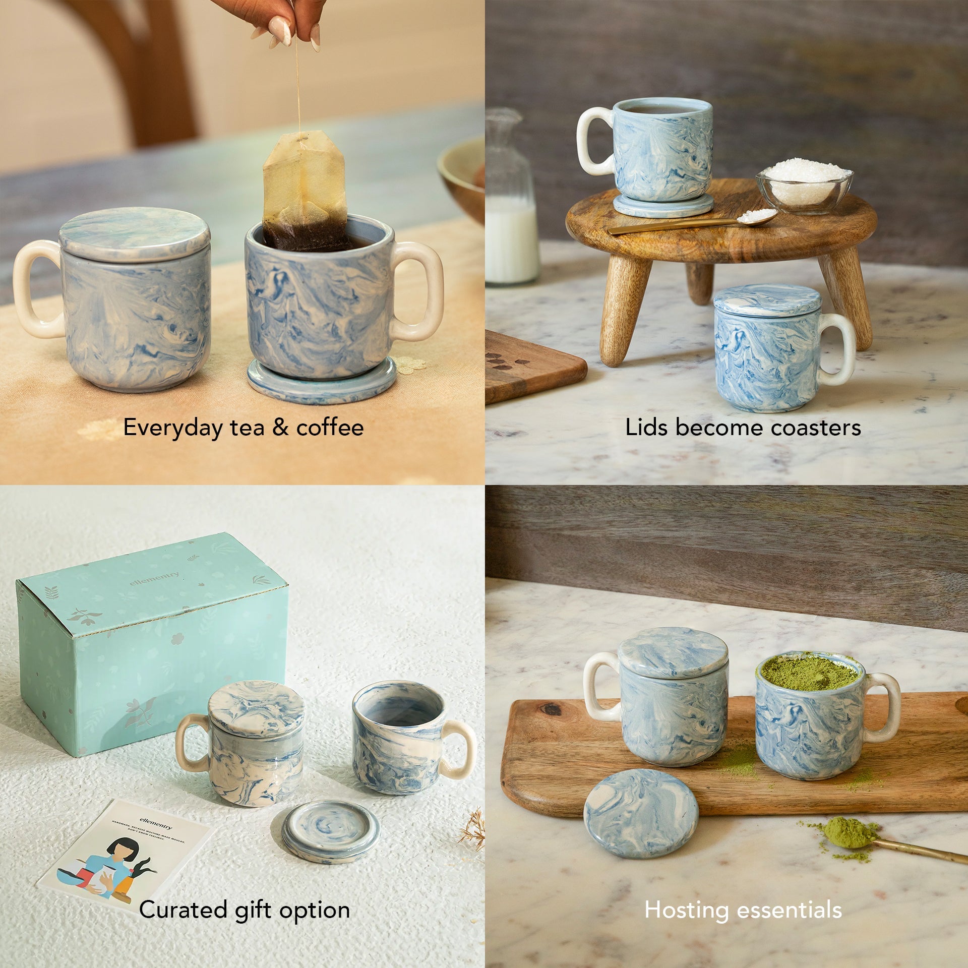 Marbled Ceramic Mug Set of 2 with Ceramic Lid