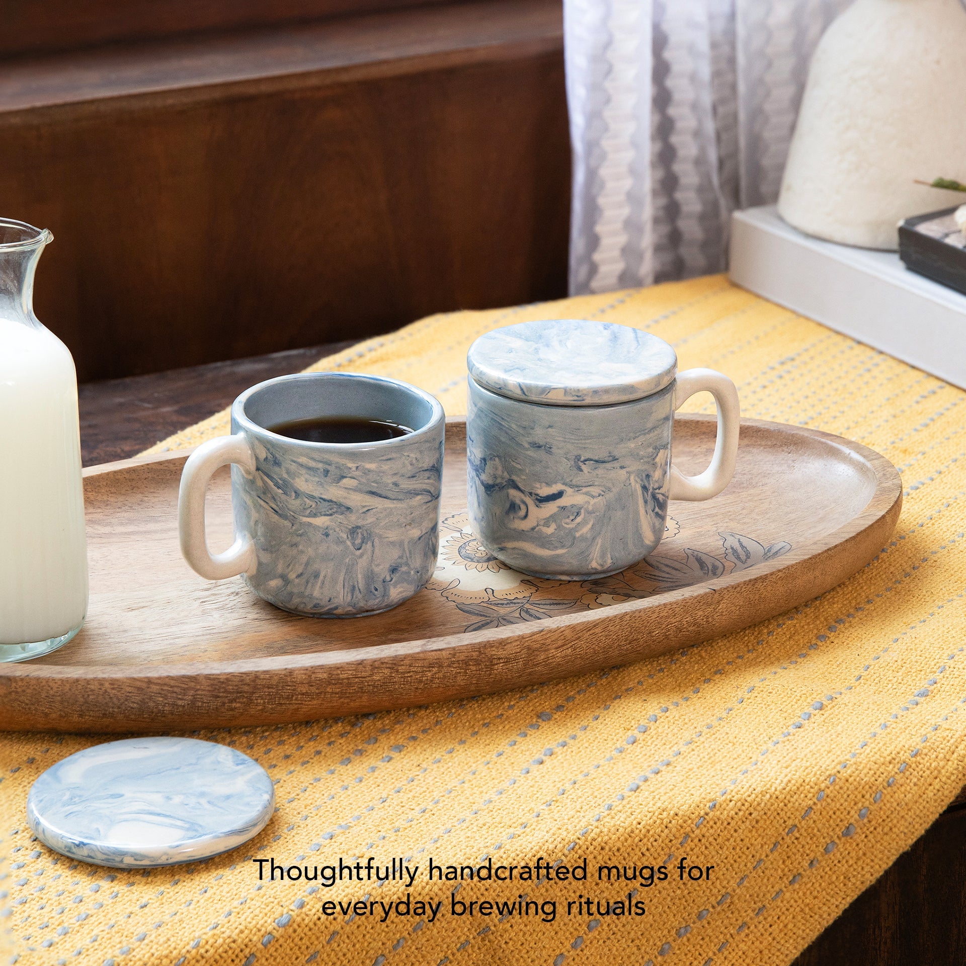 Marbled Ceramic Mug Set of 2 with Ceramic Lid