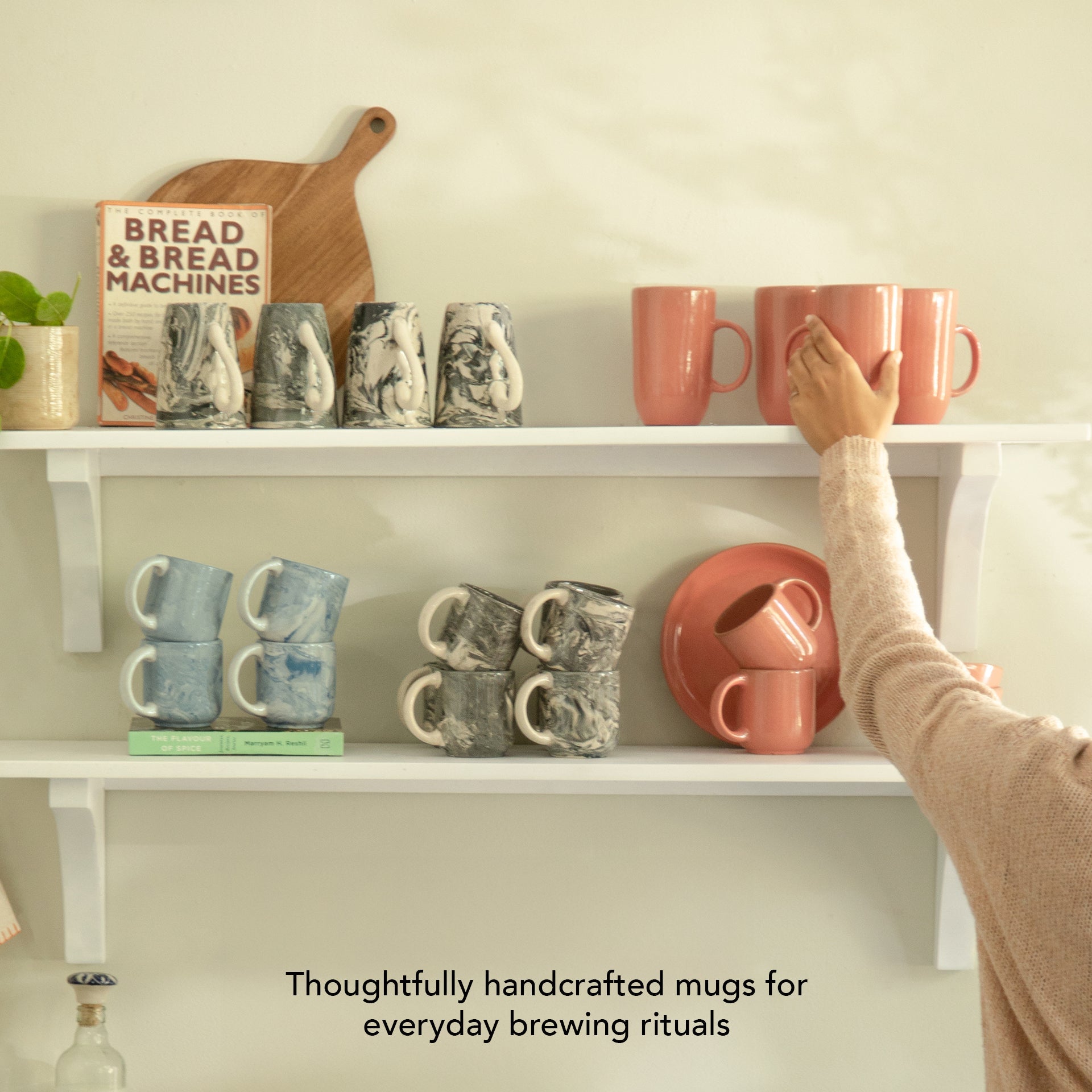 Coral Ceramic Mug with Wooden Lid