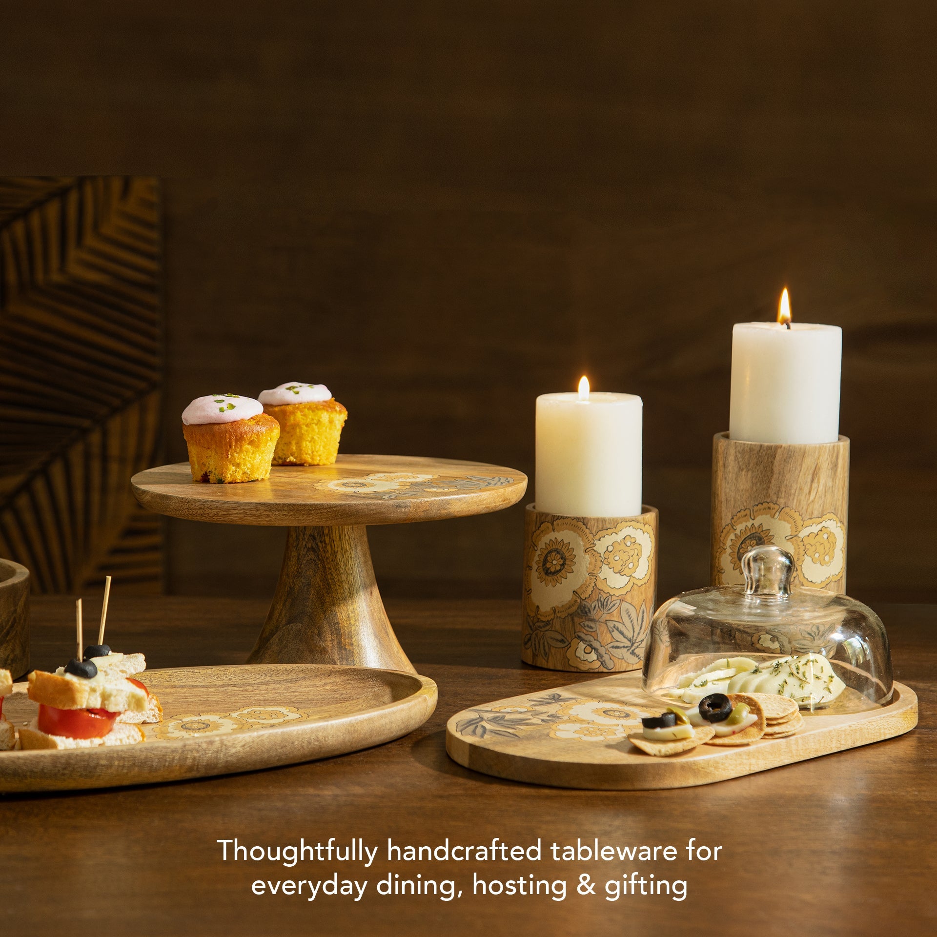 Handpainted Floral Wooden Cake Stand