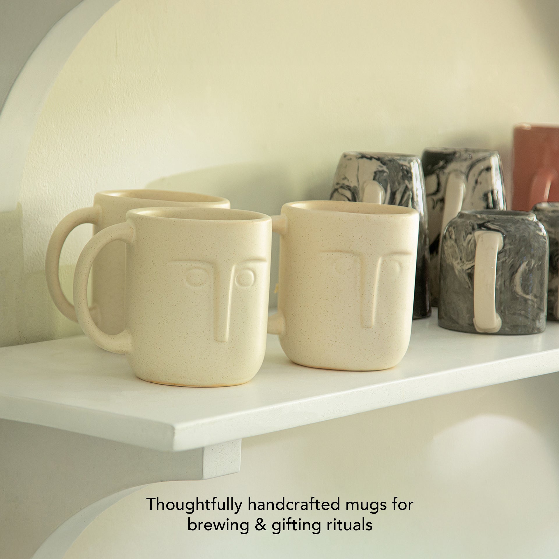 Stone Face Ceramic Coffee Mug Set of 2