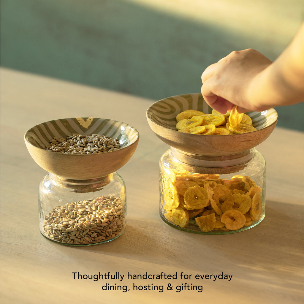 Striped Glass Nut Bowl Jar - Large