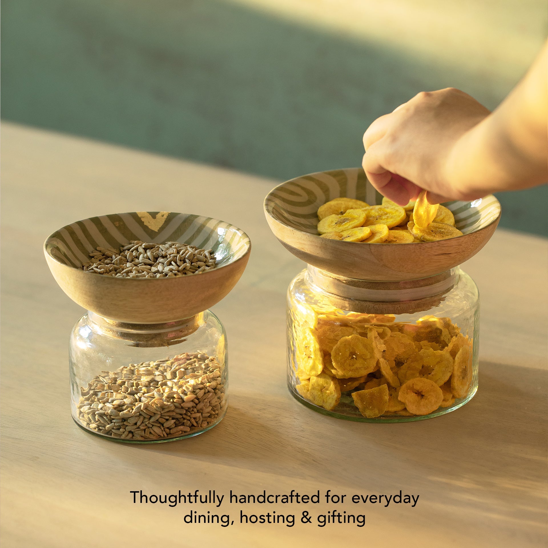 Striped Glass Nut Bowl Jar - Large