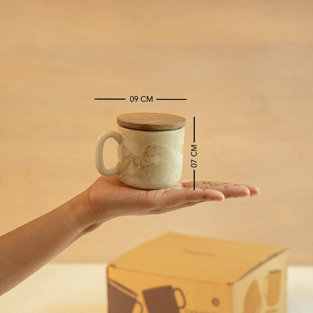 Marbled Stoneware Mug Set of 4 with Wooden Lid