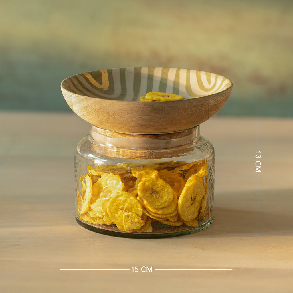 Striped Glass Nut Bowl Jar - Large