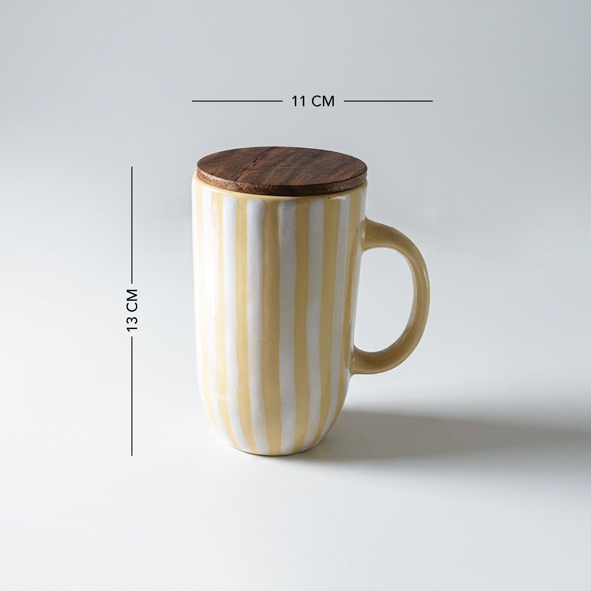 Lemon Striped Tall Ceramic Mug with Wooden Lid