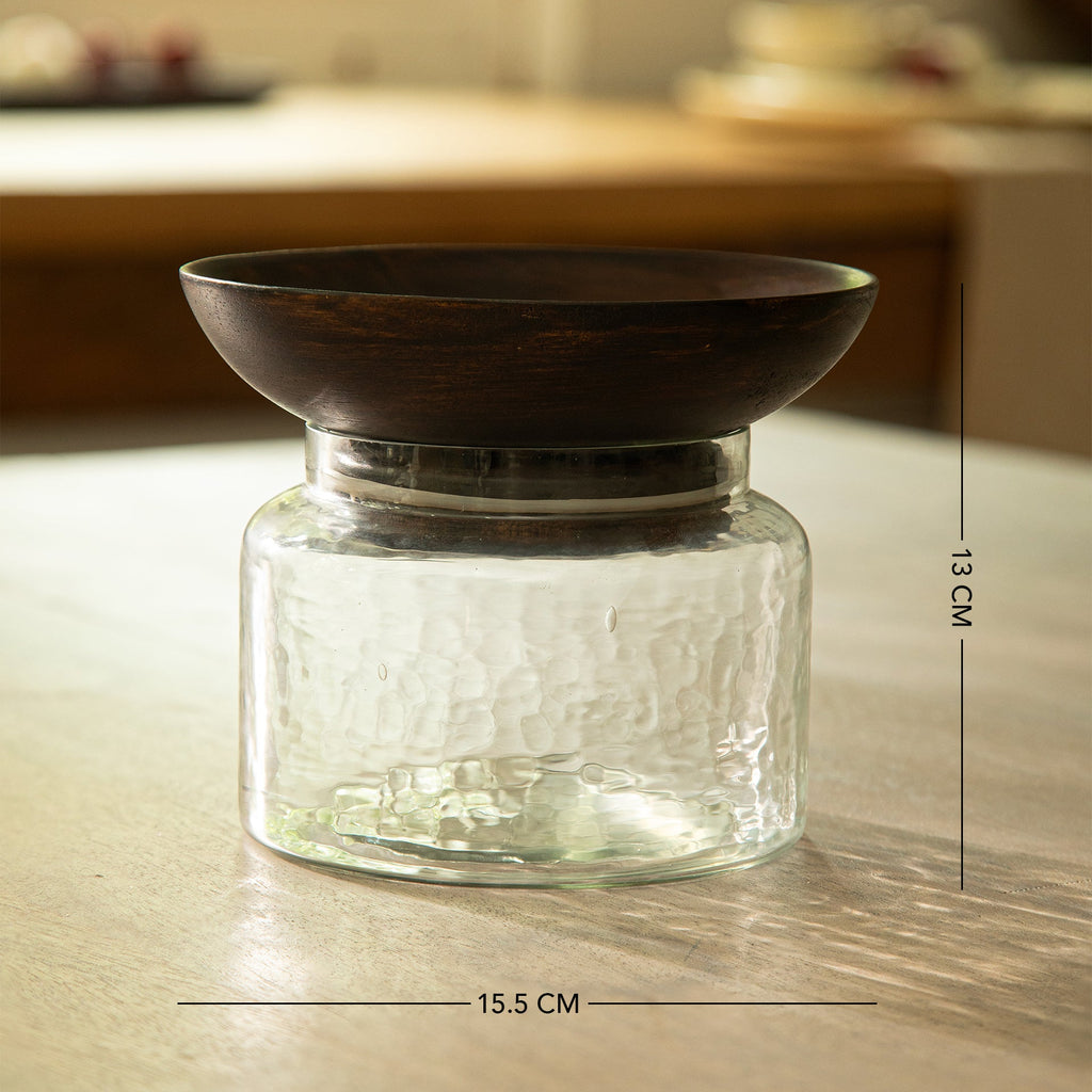 Glass Jar with Wooden Nut Bowl - Large