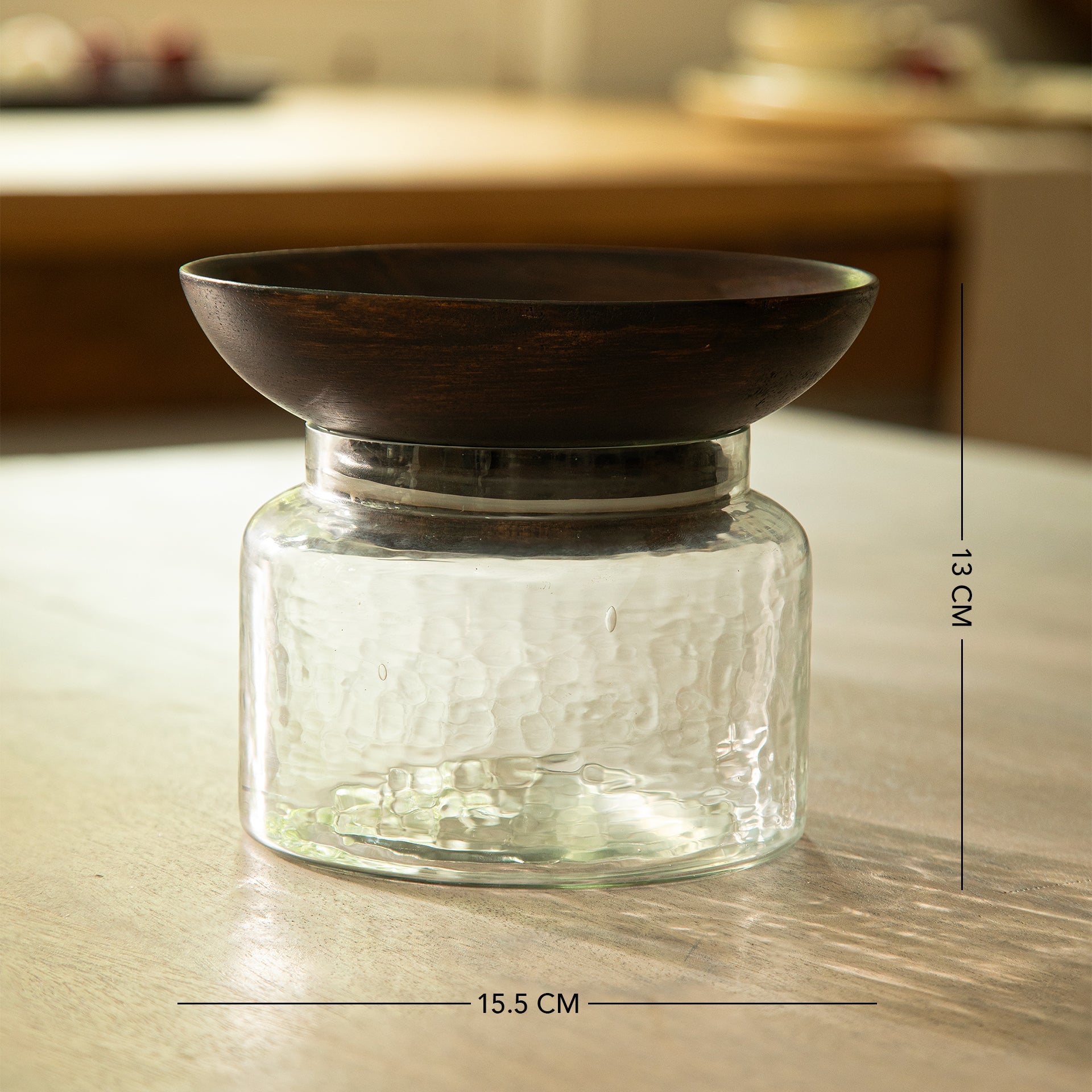 Glass Jar with Wooden Nut Bowl - Large