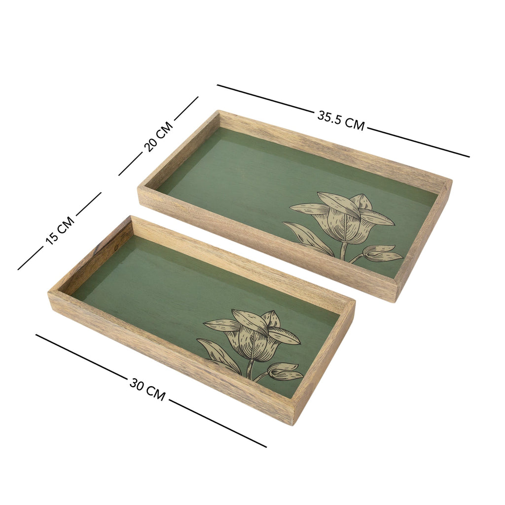 Handpainted Floral Wooden Tray Set of 2