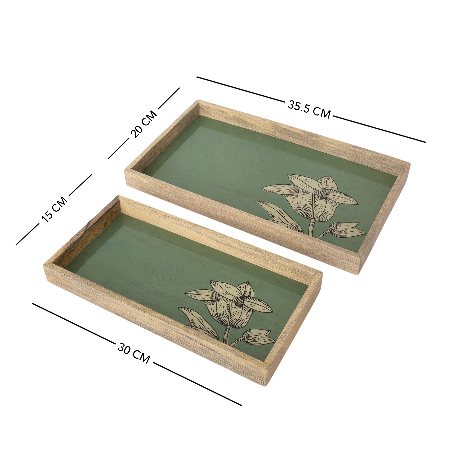 Handpainted Floral Wooden Tray Set of 2