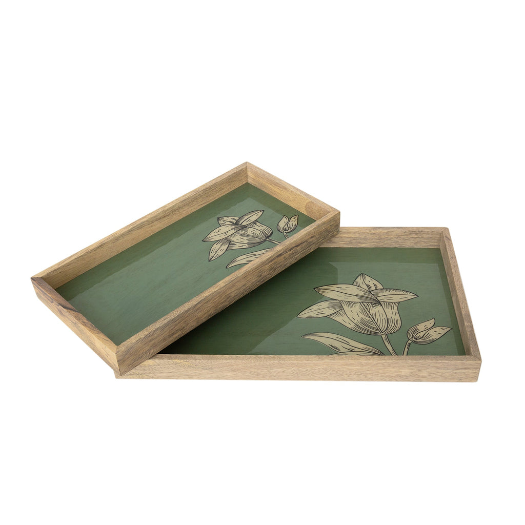 Handpainted Floral Wooden Tray Set of 2