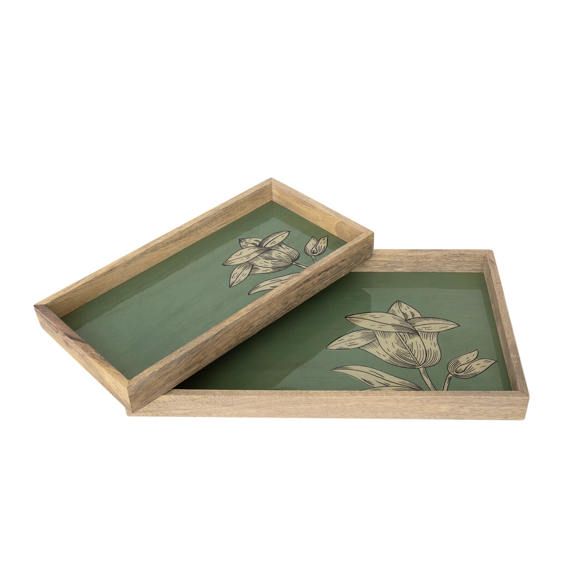 Handpainted Floral Wooden Tray Set of 2