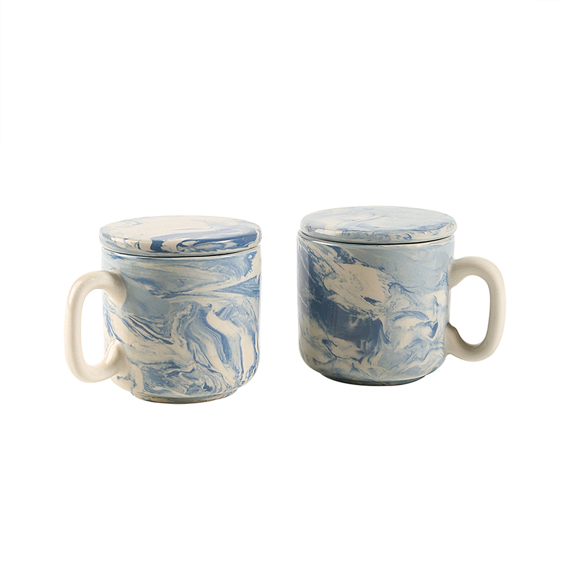 Marbled Ceramic Mug Set of 2 with Ceramic Lid