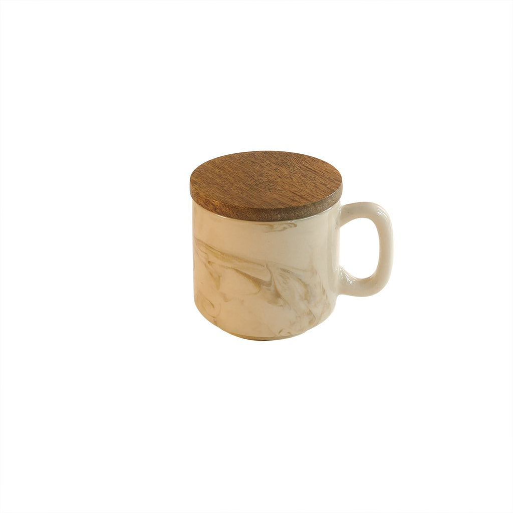 Marbled Stoneware Mug Set of 4 with Wooden Lid