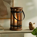 Round Wood & Glass Lantern - Brown