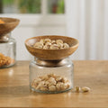 Glass Jar with Wooden Bowl Lid - Small