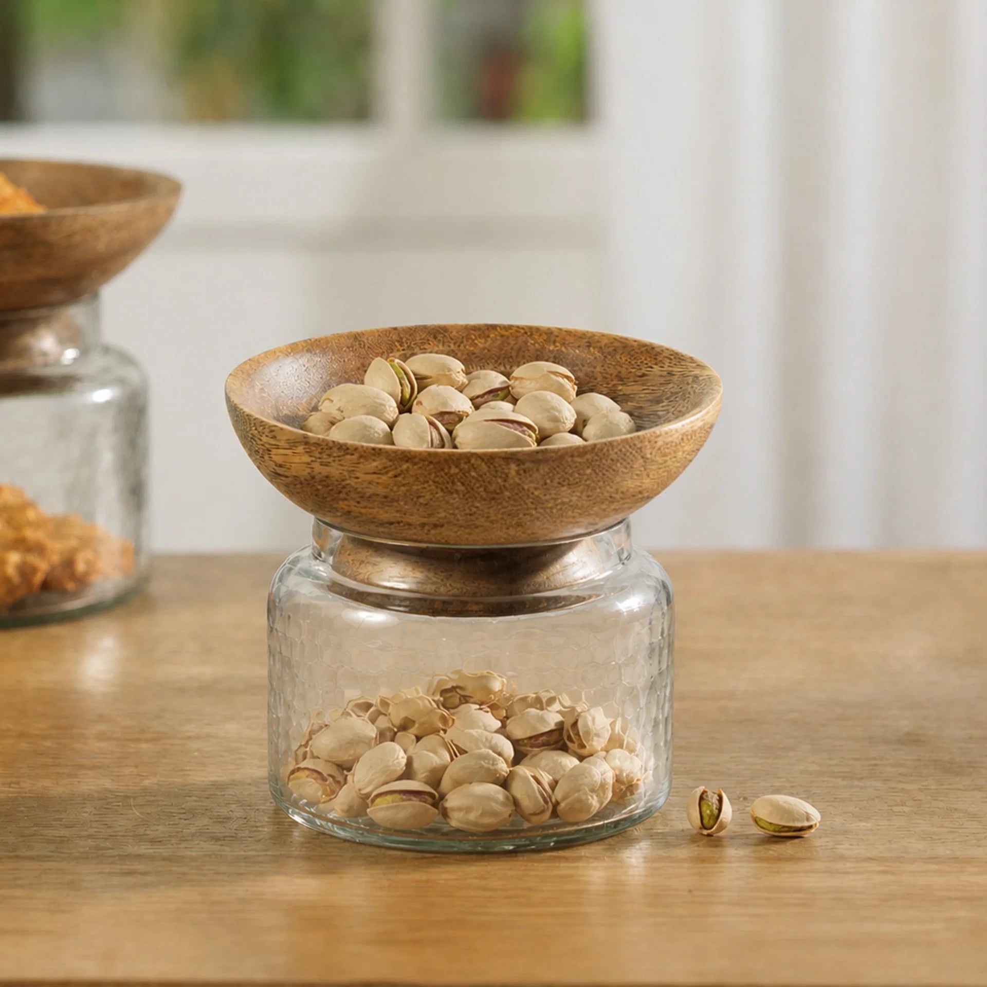 Glass Jar with Wooden Bowl Lid - Small