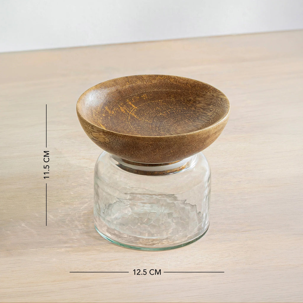 Glass Jar with Wooden Bowl Lid - Small