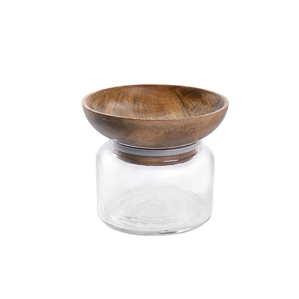 Glass Jar with Wooden Bowl Lid - Small