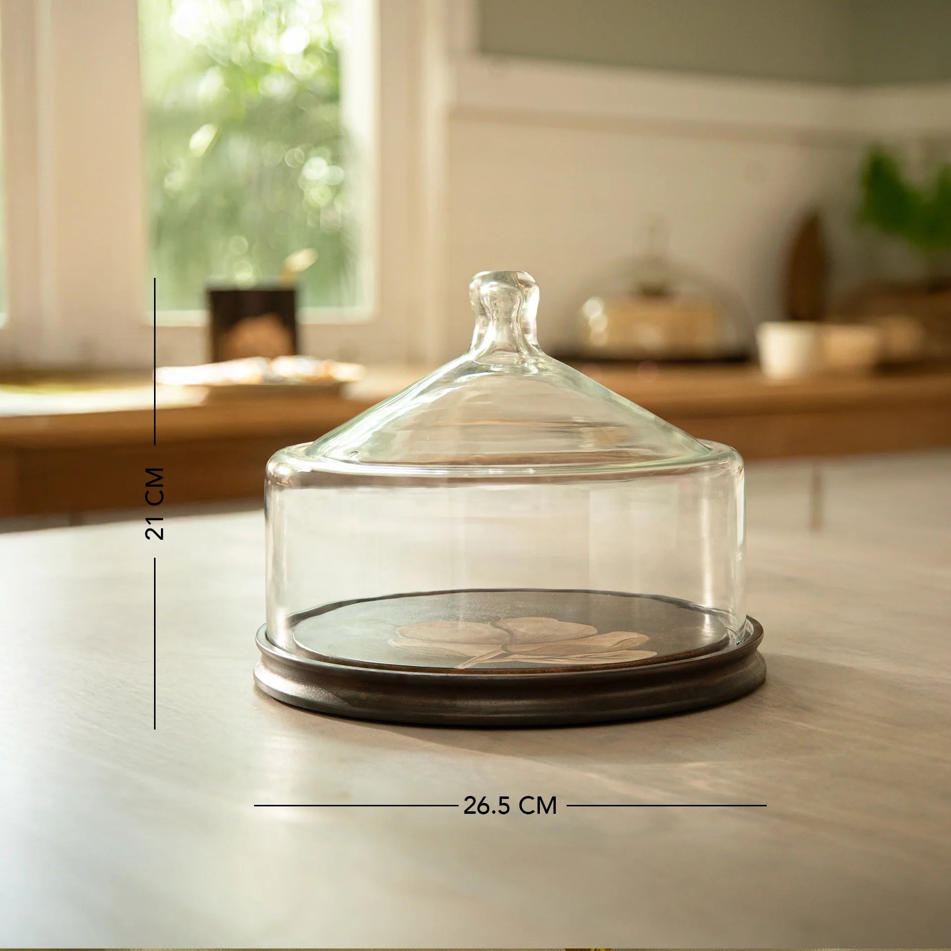 Glass Cloche with Magnolia Painted Wooden Base - Small