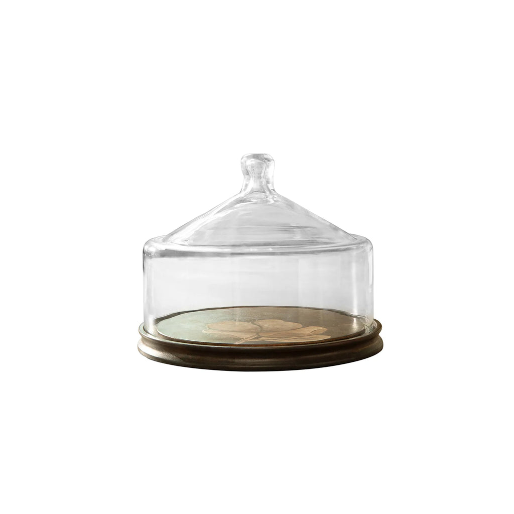Glass Cloche with Magnolia Painted Wooden Base - Small