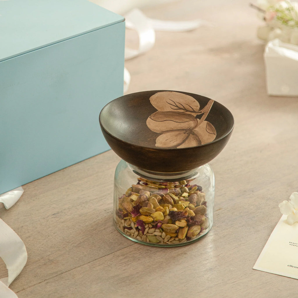 Glass Jar with Wooden Nut Bowl - Small