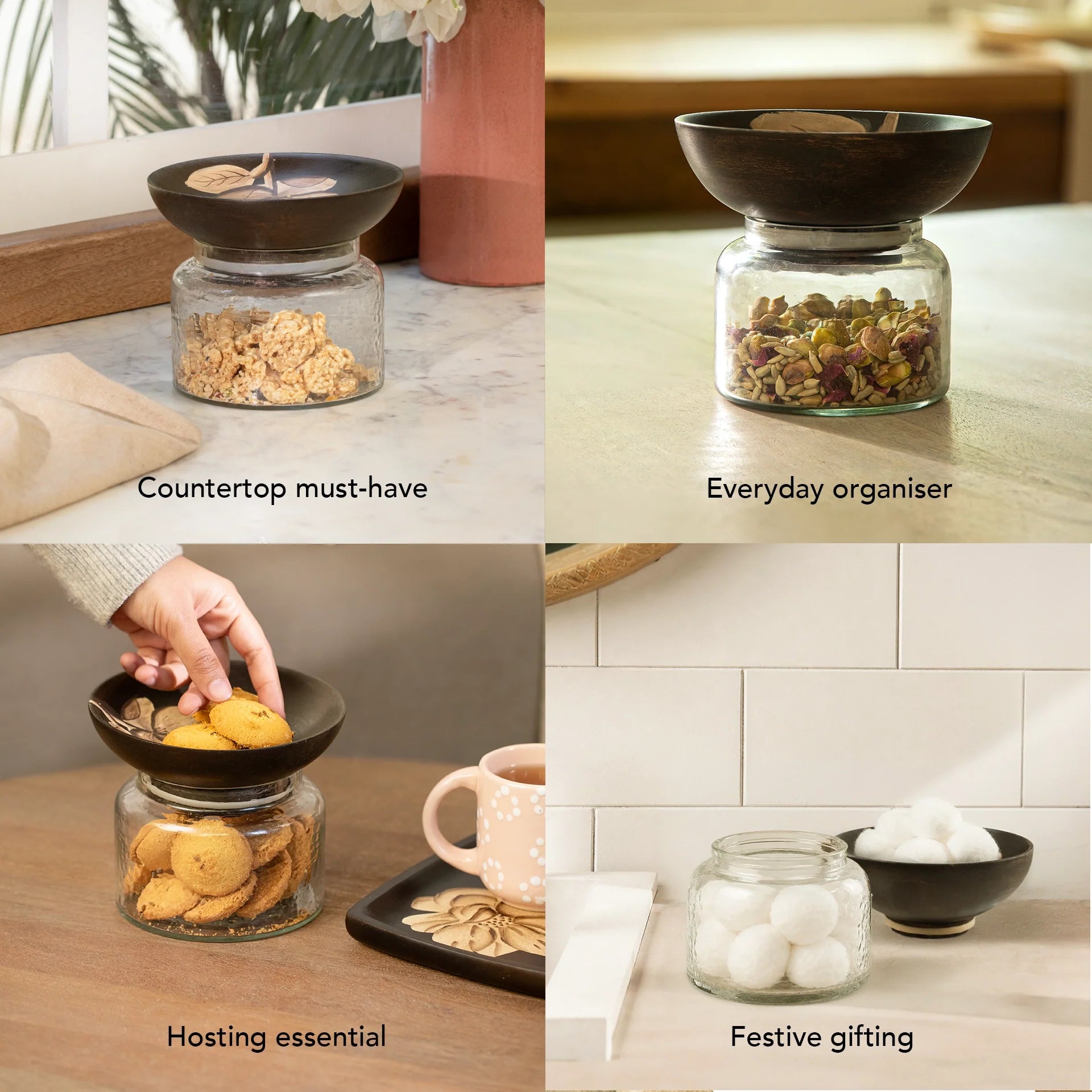 Glass Jar with Wooden Nut Bowl - Small