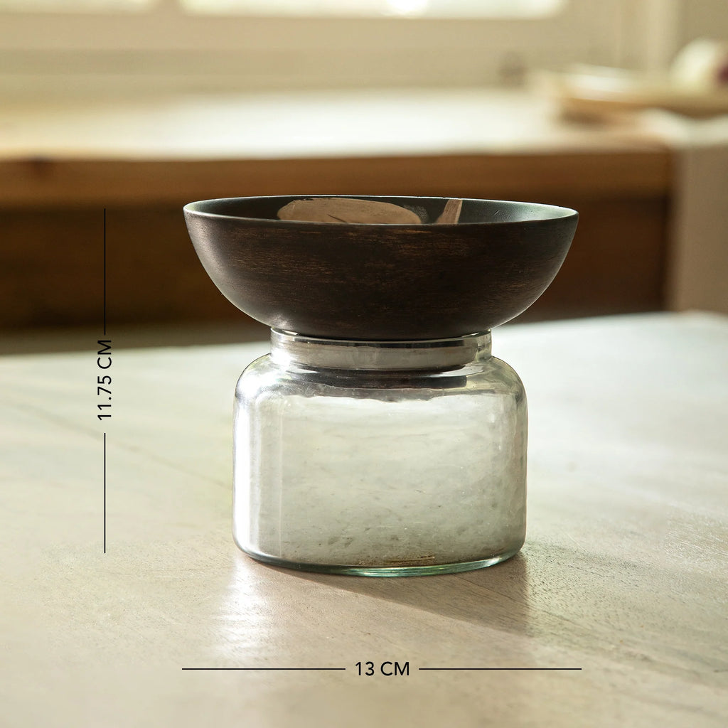 Glass Jar with Wooden Nut Bowl - Small