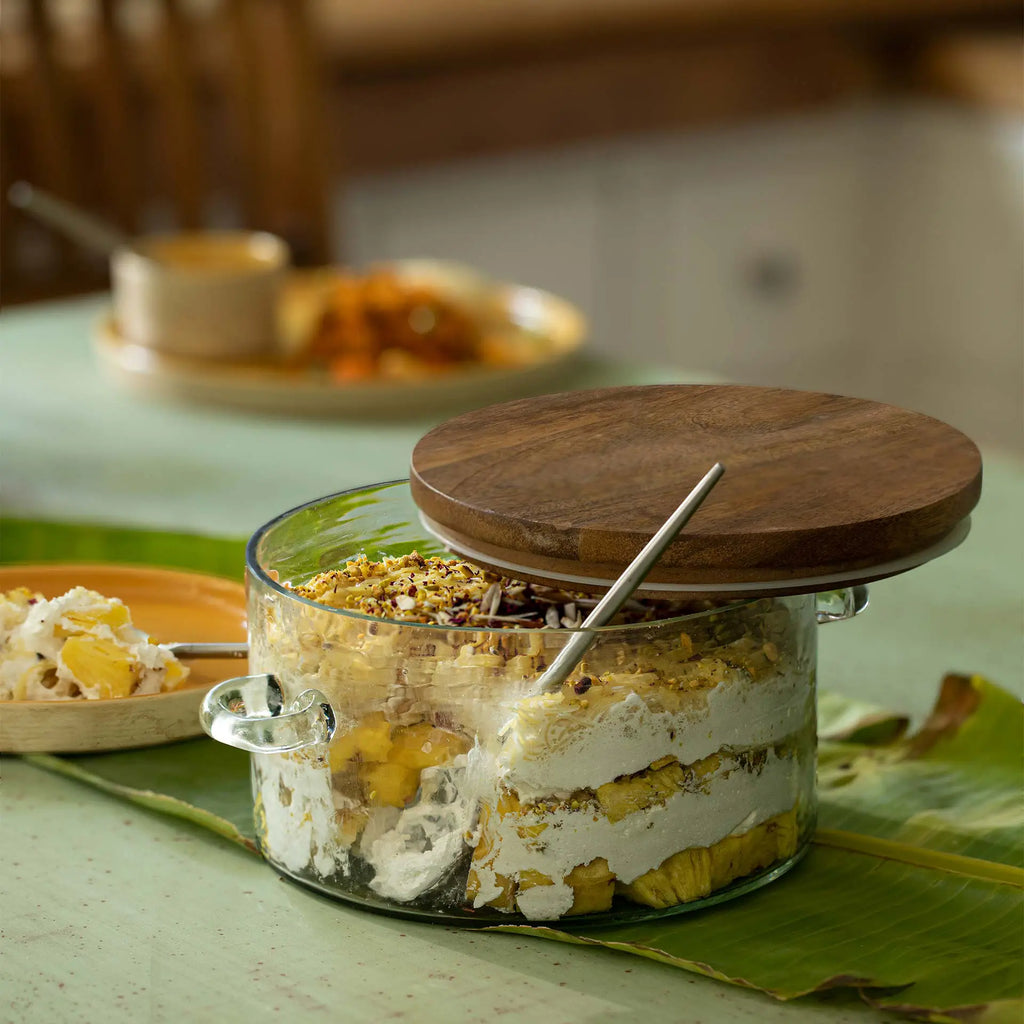 Glass Biryani Handi with Wooden Lid