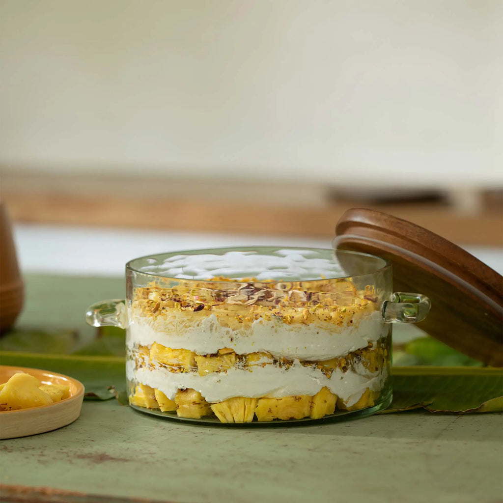 Glass Biryani Handi with Wooden Lid
