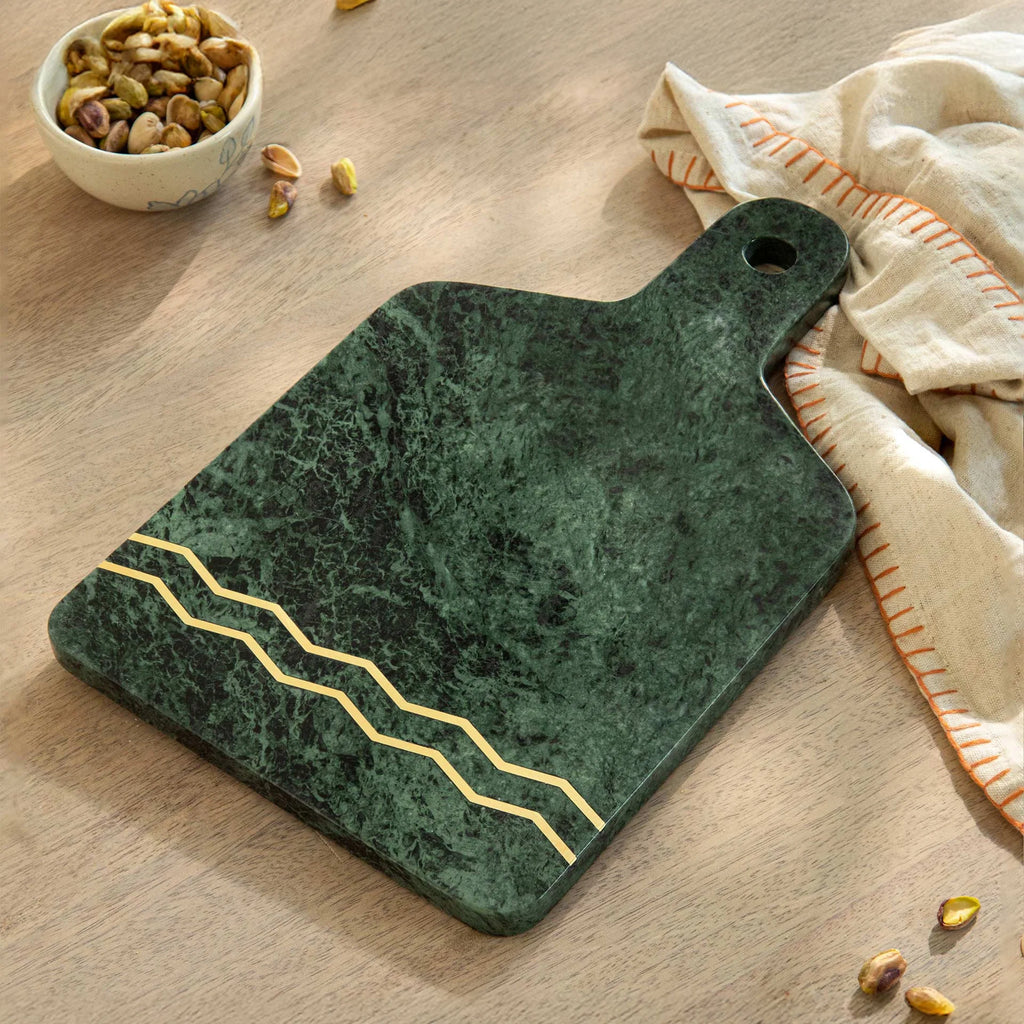 Green Marble Cheese Board with Brass Inlay