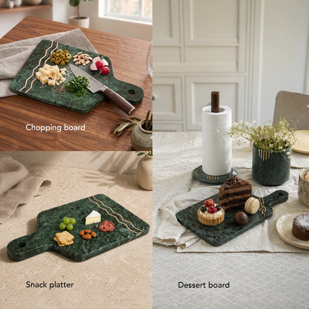 Green Marble Cheese Board with Brass Inlay