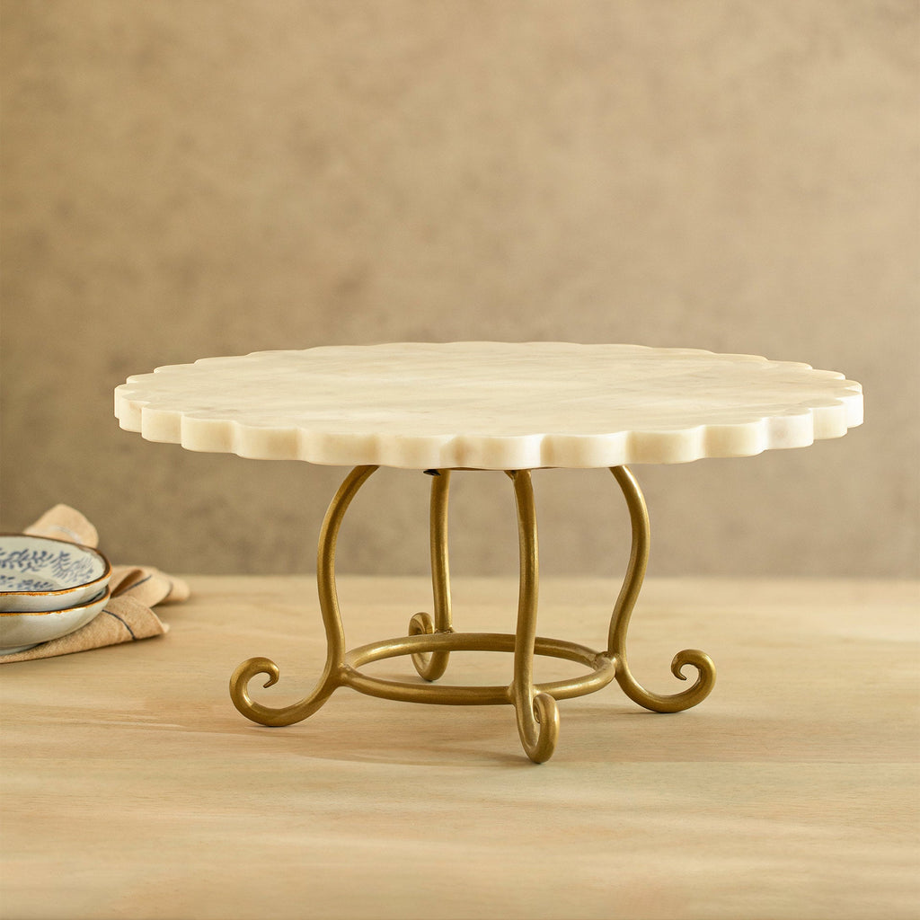 Scalloped Marble Cake Stand with Brass Legs