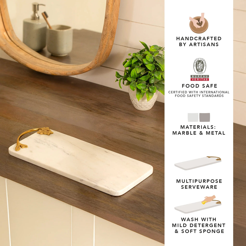Marble & Brass Handle Serving Platter