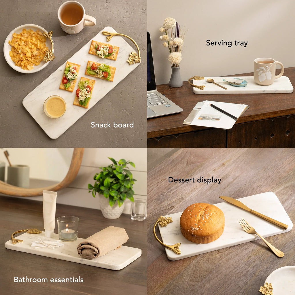 Marble & Brass Handle Serving Platter