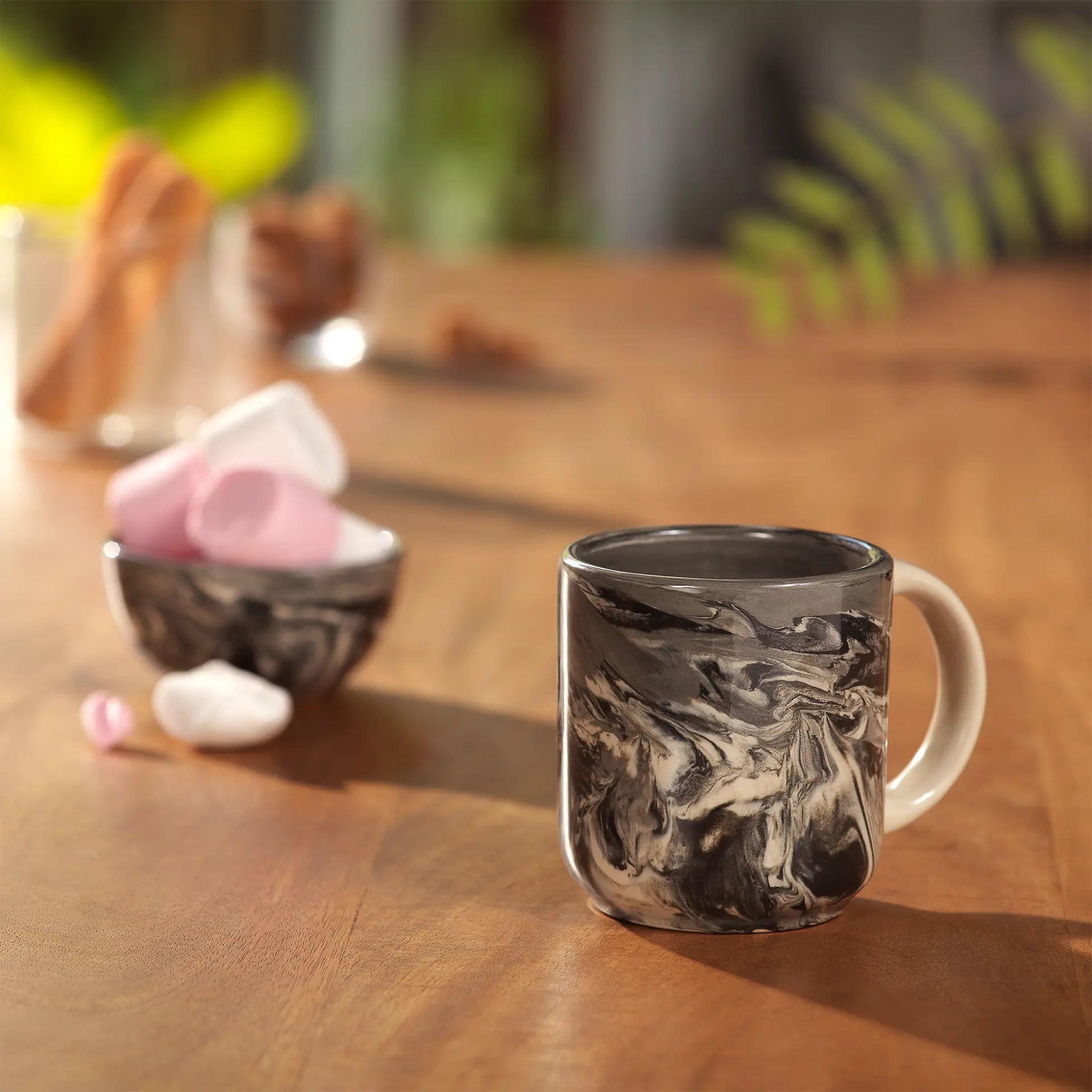 Marbled Ceramic Mug Set of 4 with Ceramic Lid