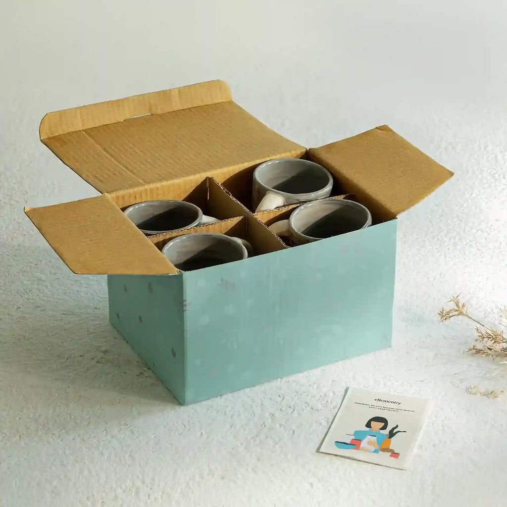 Marbled Ceramic Mug Set of 4 with Ceramic Lid
